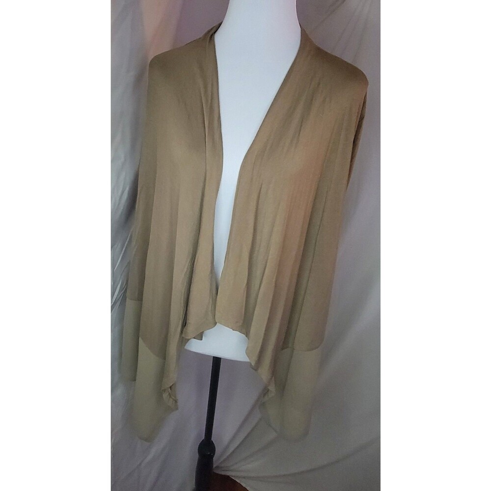August Silk Women’s Large Green Cardigan Lightweight Open Front Sheer Panels